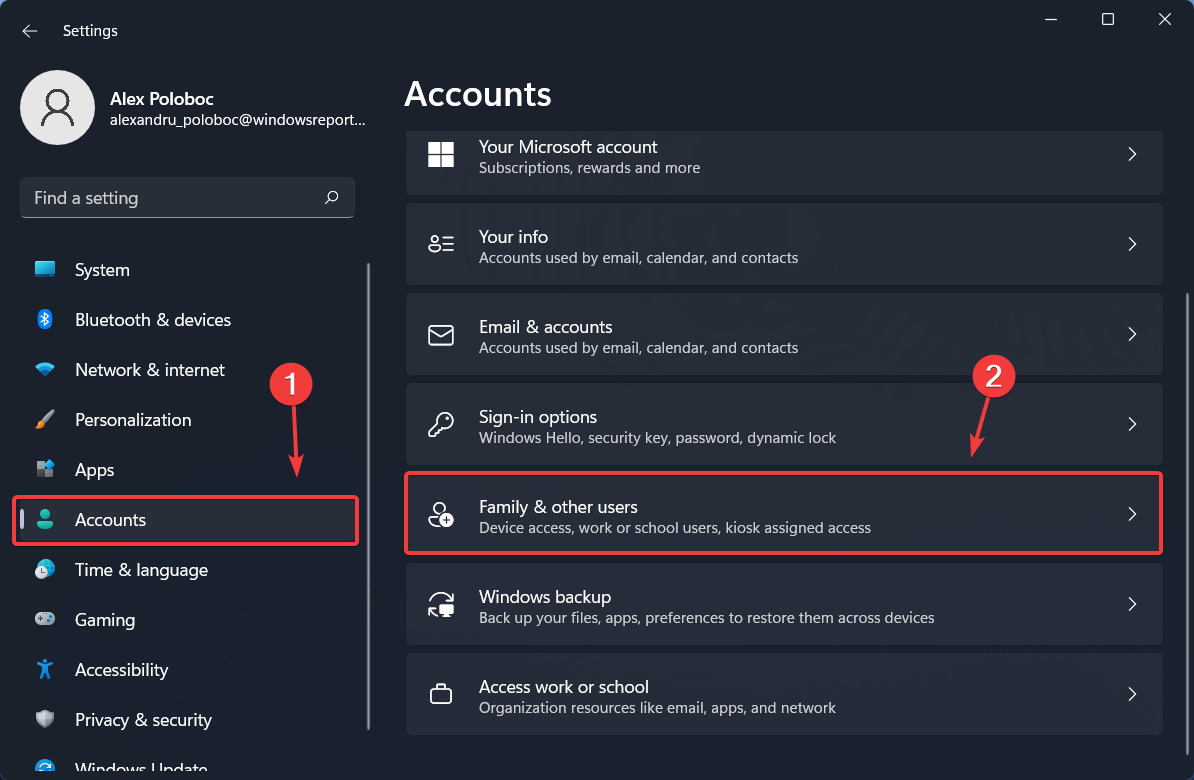 Панель управления семейными настройками