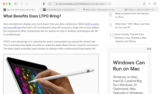 Веб-страница в Safari с размером шрифта по умолчанию (12 pt)