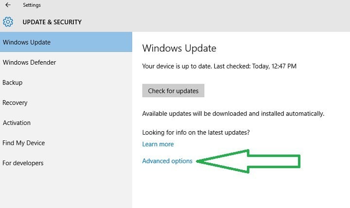 Параметры обновления — Дополнительные параметры в Windows 10