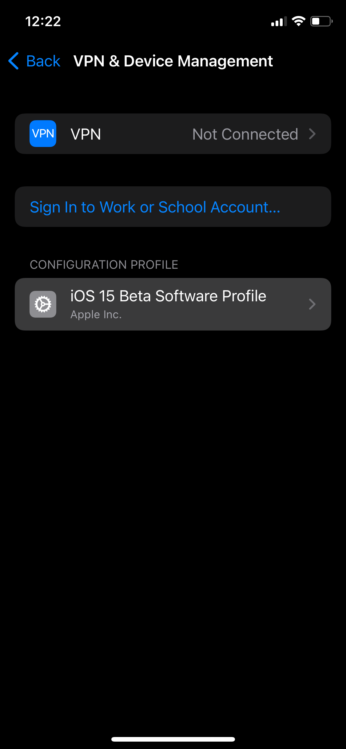 Профиль бета‑версии iOS 15