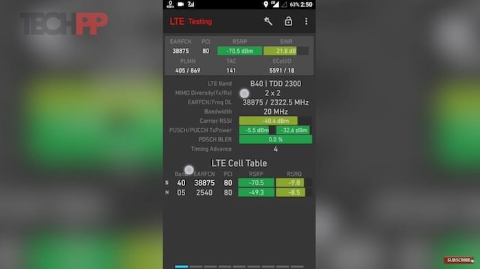 Interface de l'application Network Signal Guru montrant l'option de verrouillage de bande