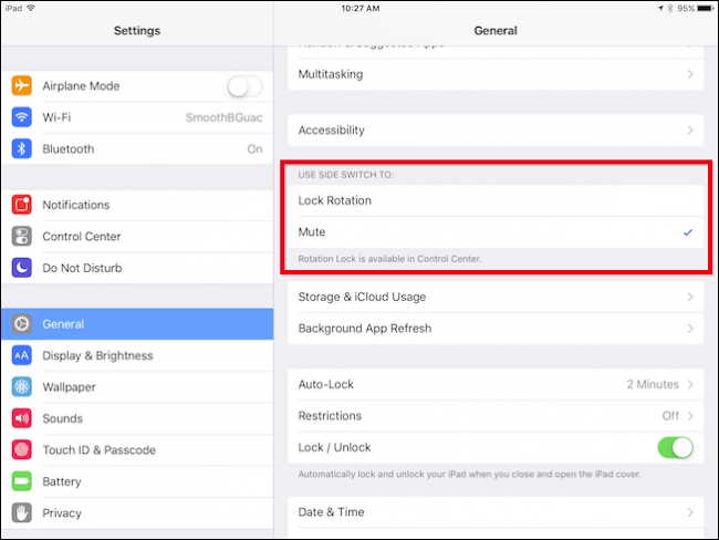 Индикатор режима без звука на экране iPad