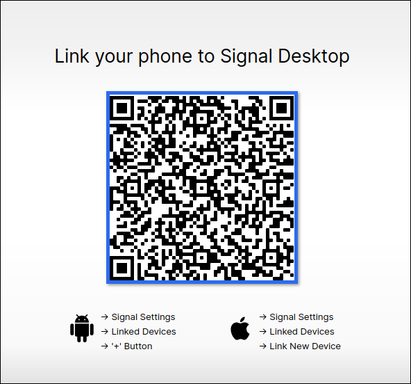 Signal client displaying the sync QR code