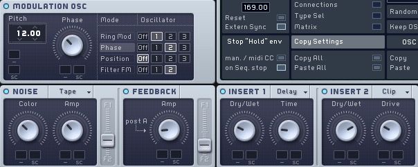 Modulation Osc, Noise, Feedback и Insert секции в Massive