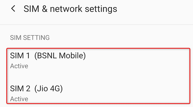 Выбор SIM‑карты в настройках Android.