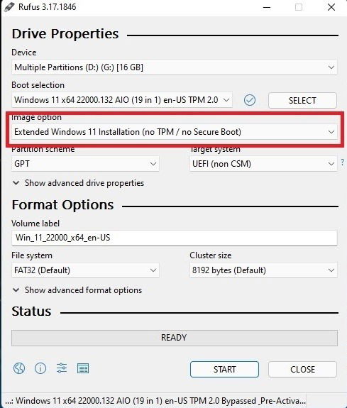 Rufus Image Option Extended Windows 11 Installation