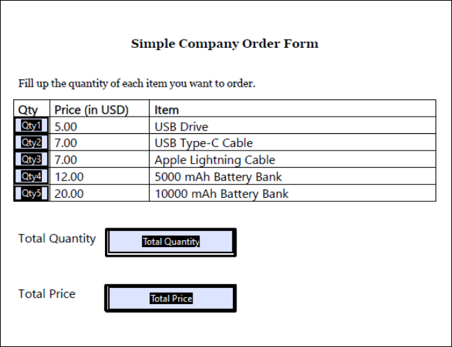 Order Form for Tech Company