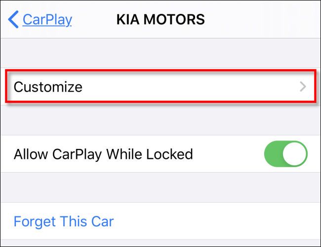 In your car model's CarPlay settings on iPhone, tap