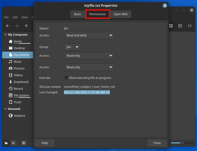 Cinnamon permissions dialog