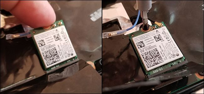 Установка нового модуля Wi‑Fi в слот ноутбука и закрепление винтом