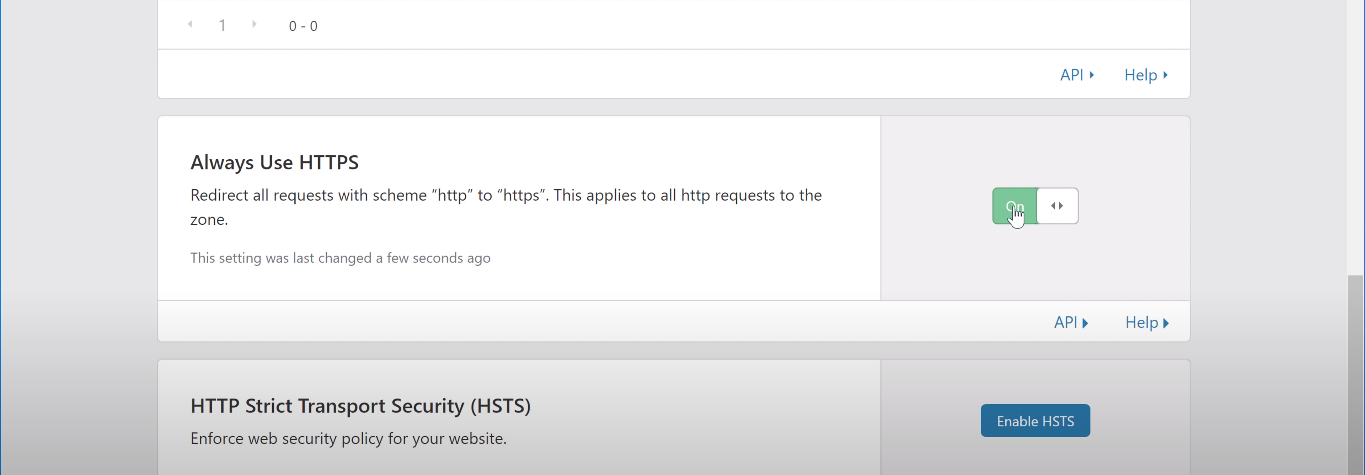 Включение Always Use HTTPS в Cloudflare