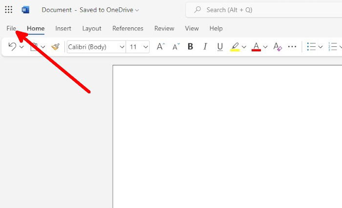 Меню «Файл» в Microsoft Word Web