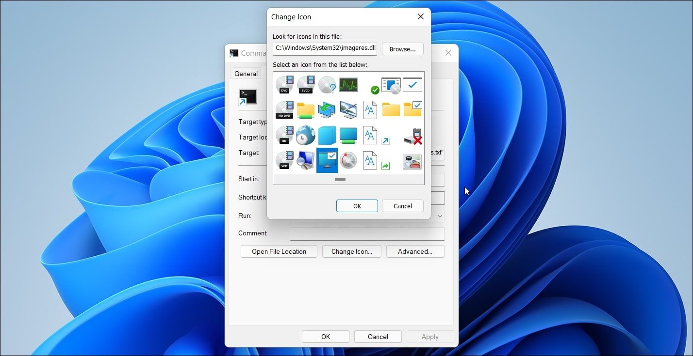Выбор значка для ярлыка точки восстановления