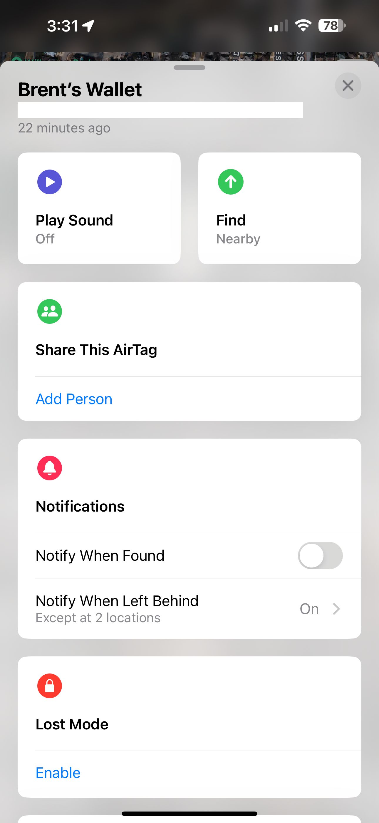 выбор Поделиться этим AirTag