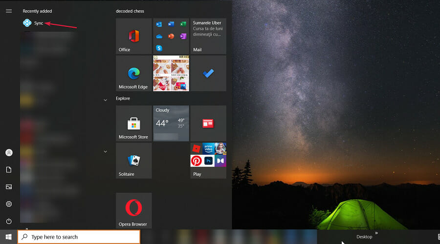 Проводник Windows с папкой Sync и файлами внутри