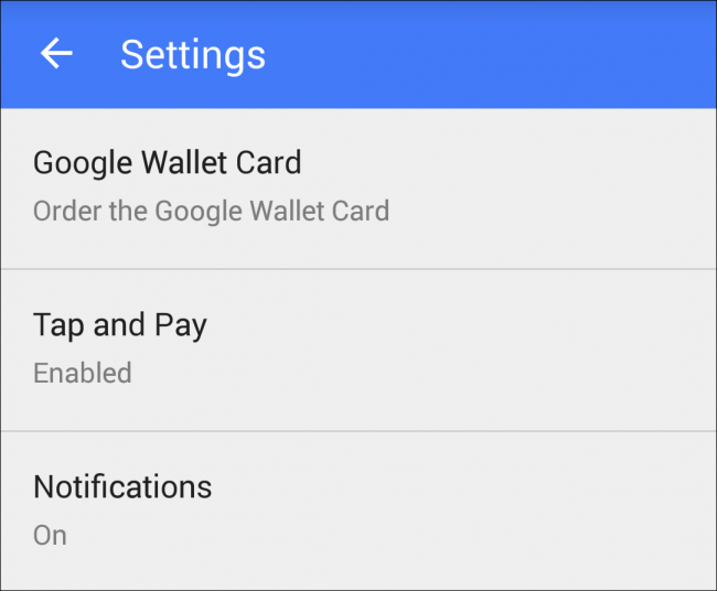 Экран: настройки Google Wallet