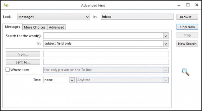 Кнопка 'Search Tools' и форма Advanced Find в Outlook 2013