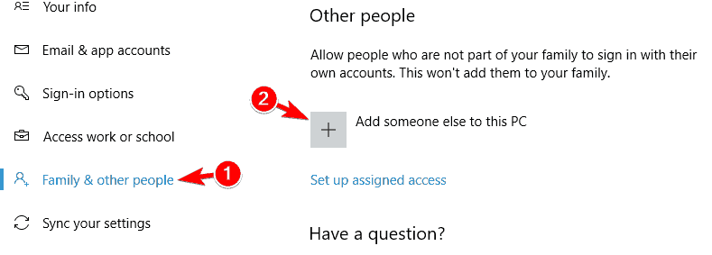 Добавление локальной учётной записи