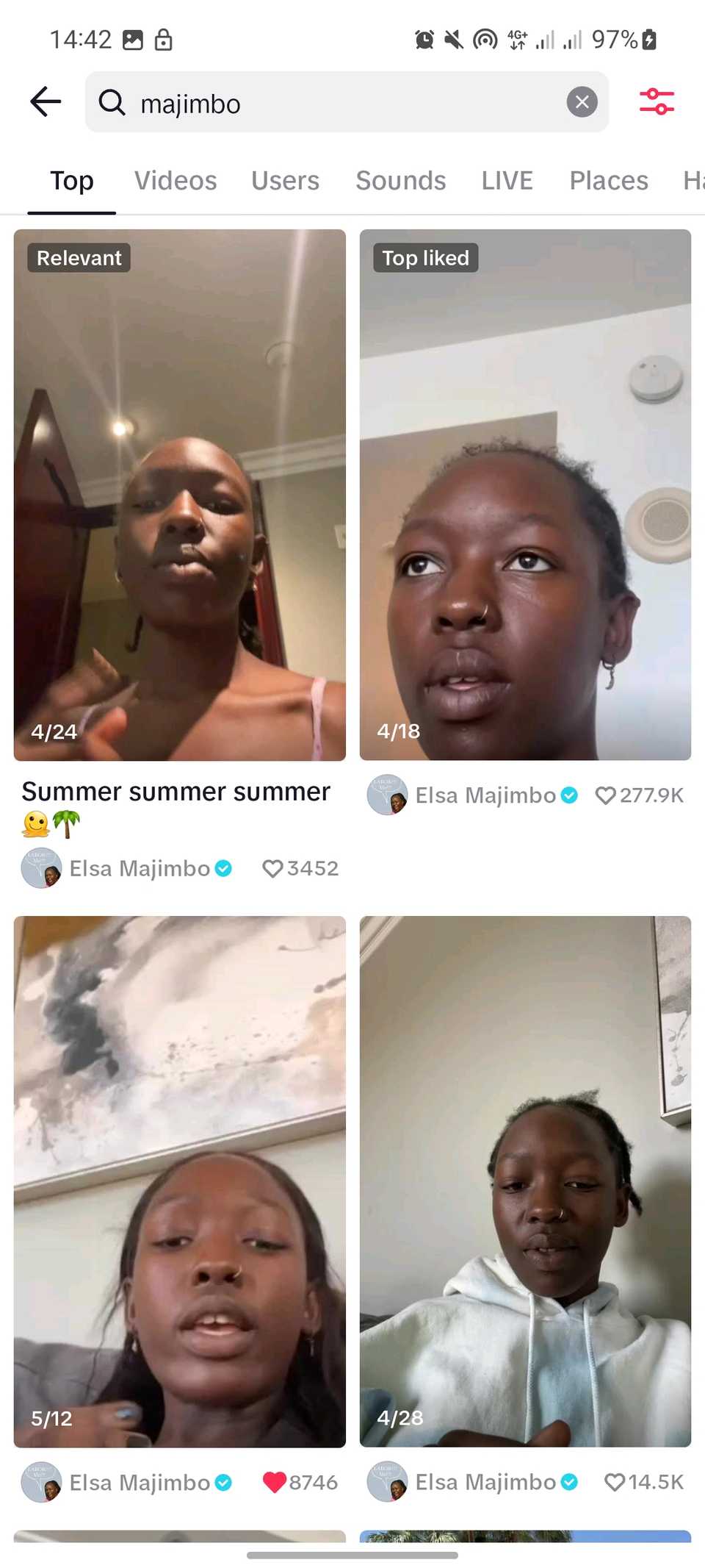 Страница поиска TikTok на Android