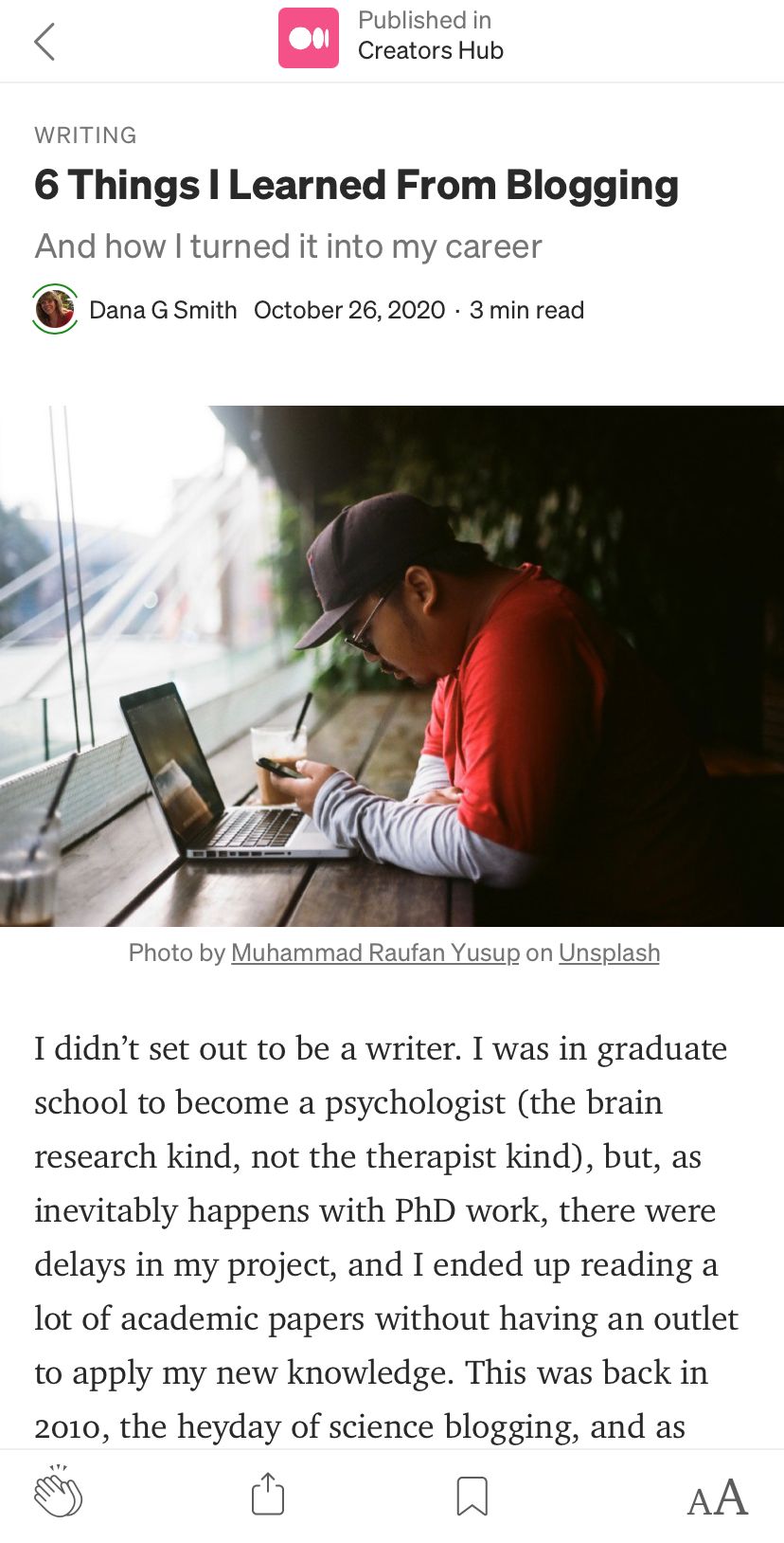 Опции статьи в мобильном приложении Medium