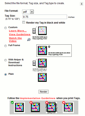 Экран выбора стиля и вывода тега перед скачиванием