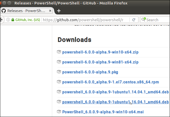 Скриншот страницы релизов PowerShell на GitHub