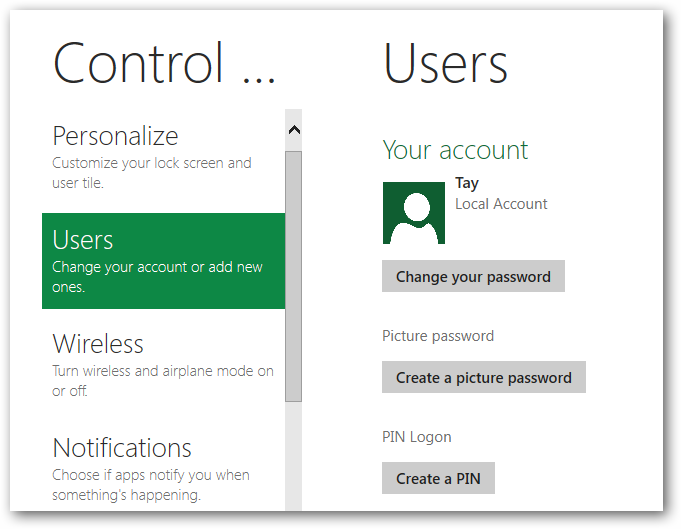 Опция создания входа по изображению в панели пользователей