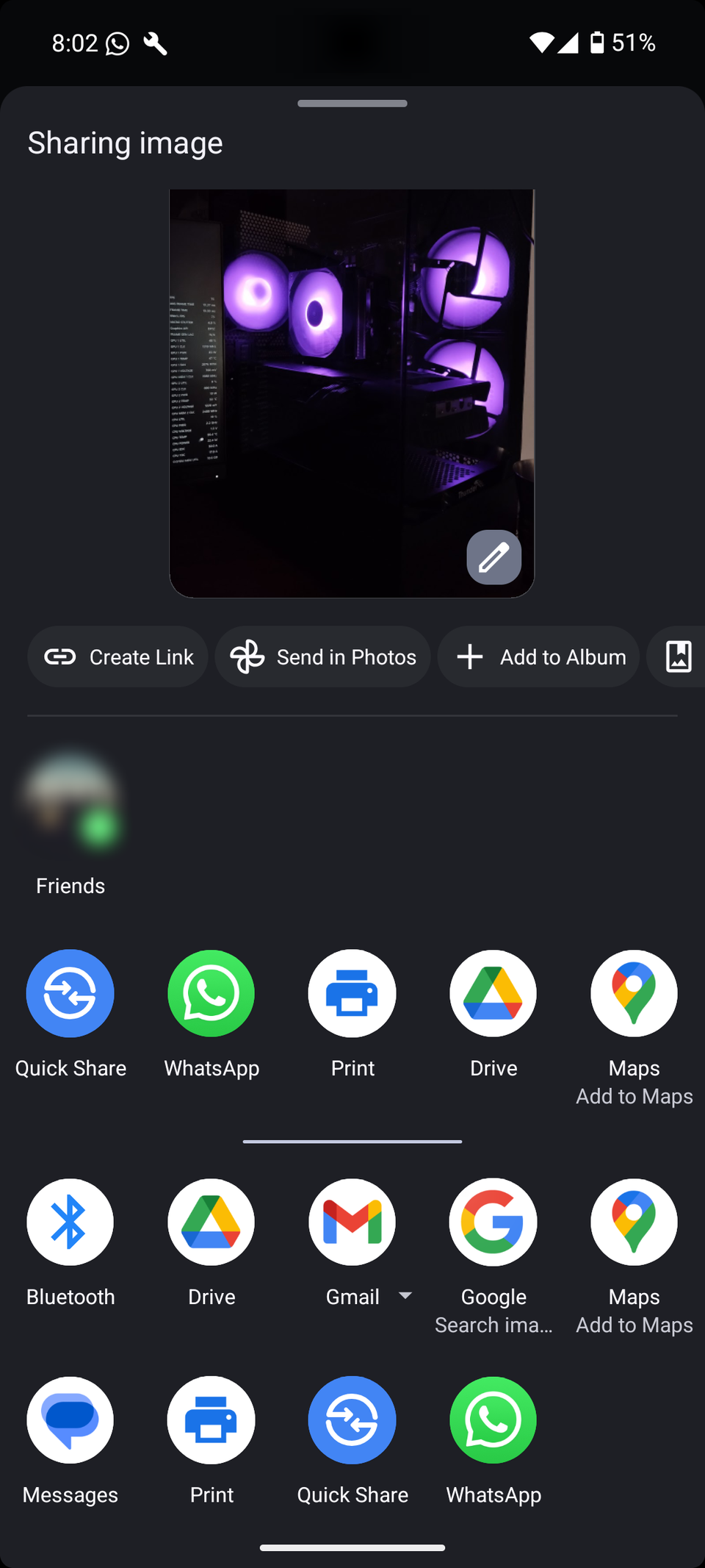 Скриншот процесса закрепления приложения в меню «Поделиться»