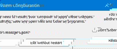 MSConfig: подтверждение перезагрузки для применения настроек