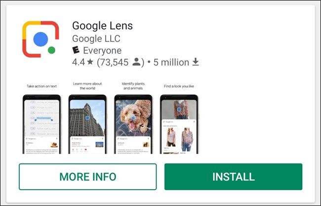 Страница приложения Google Lens в Play Store