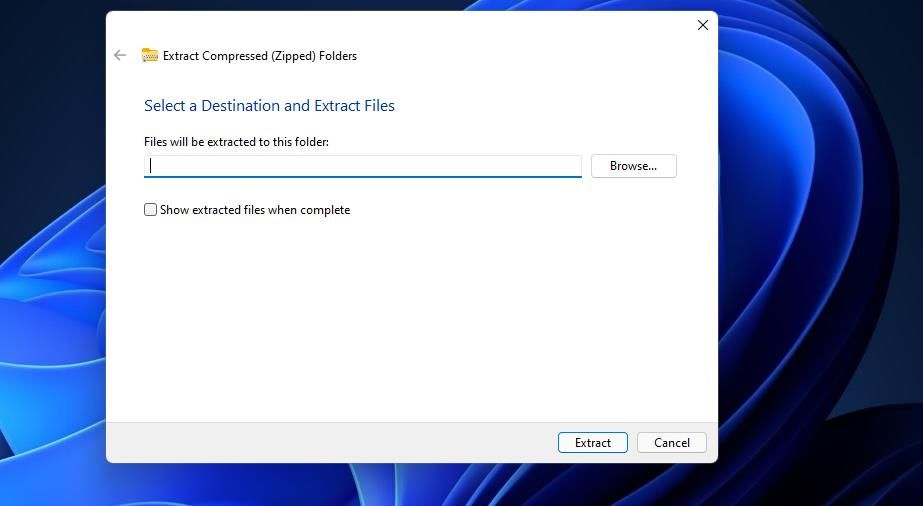 Окно Extract Compressed
