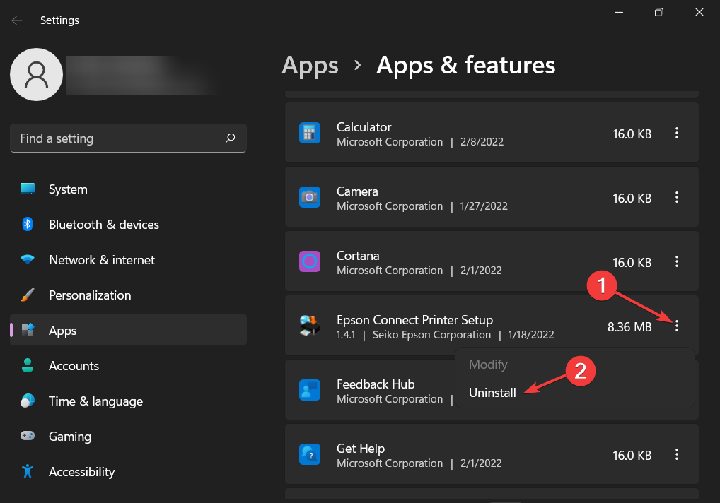 Контекстное меню с тремя точками для удаления приложения