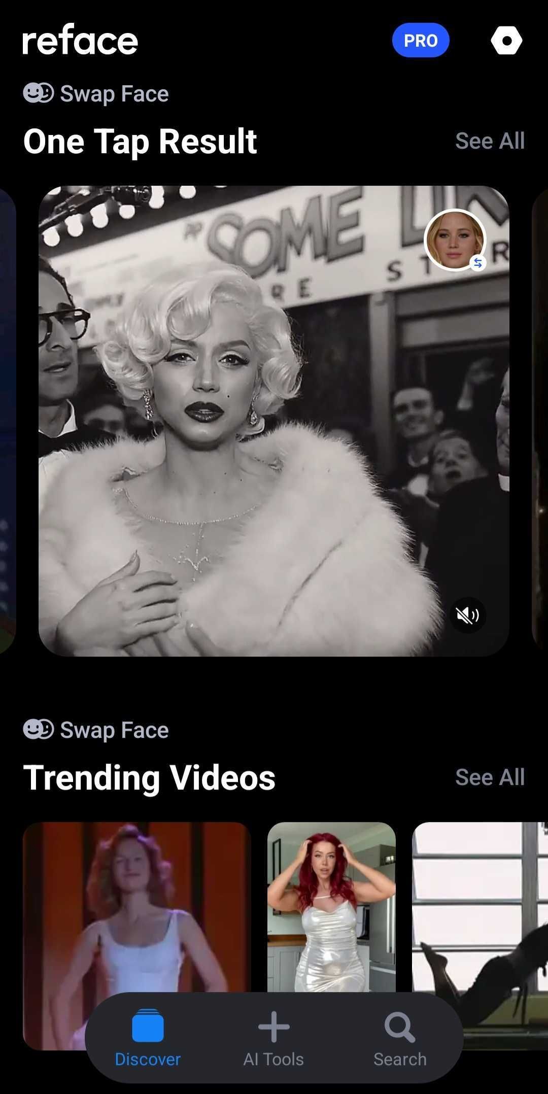 скриншот результата шаблона Reface с лицом актрисы