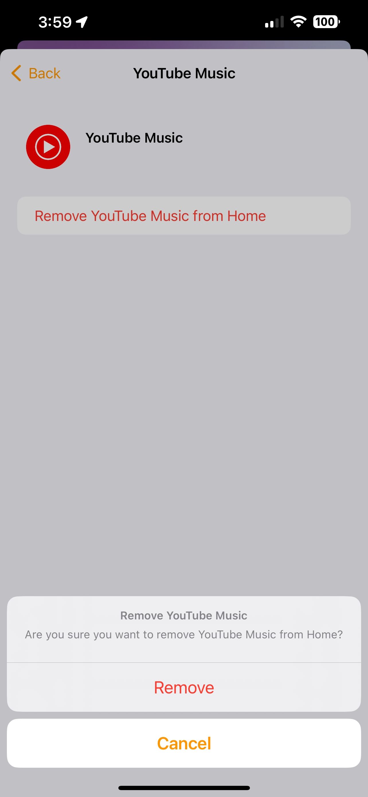 Home App iOS 17 Remove YouTube Music Prompt