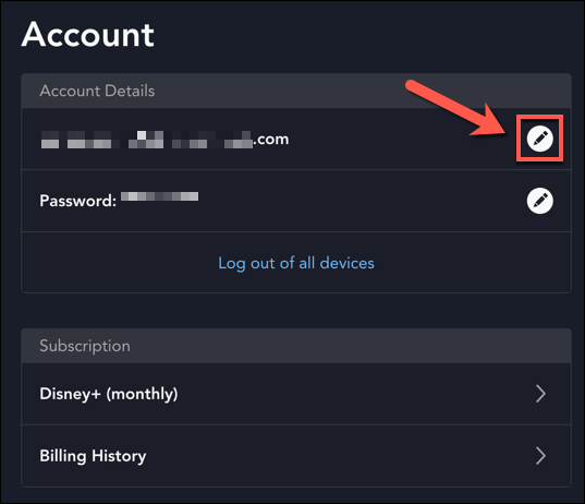Кнопка «Изменить» рядом с адресом электронной почты