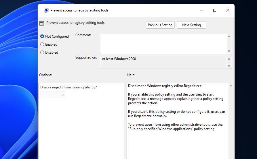 Параметр Prevent access to registry editing tools