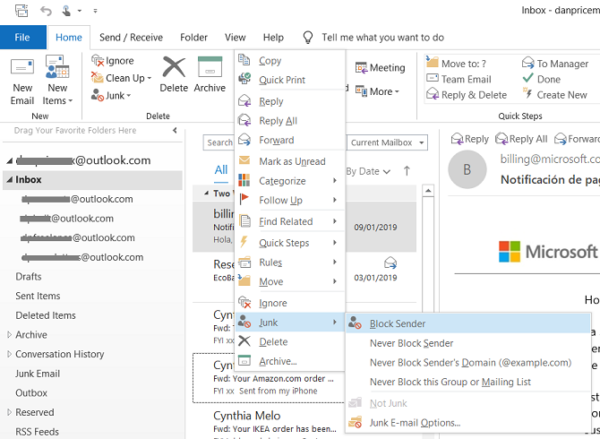 outlook block sender desktop app