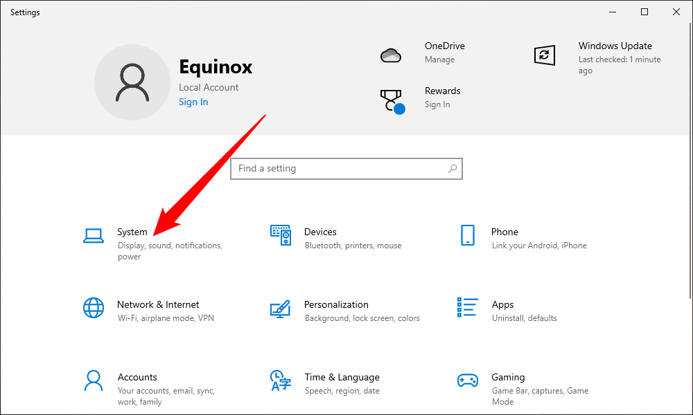 Кнопка 'Параметры' в меню 'Пуск'
