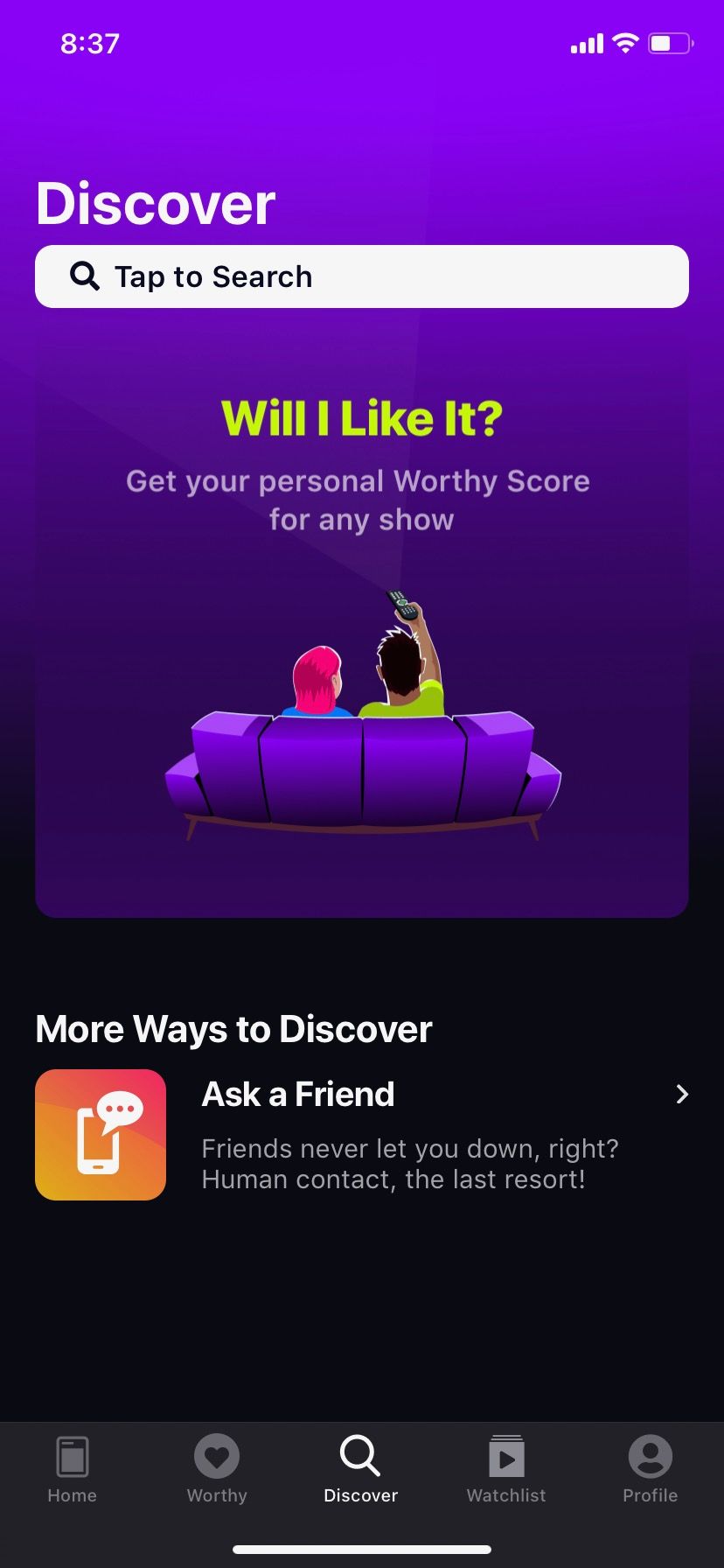 Watchworthy — интерфейс рекомендаций