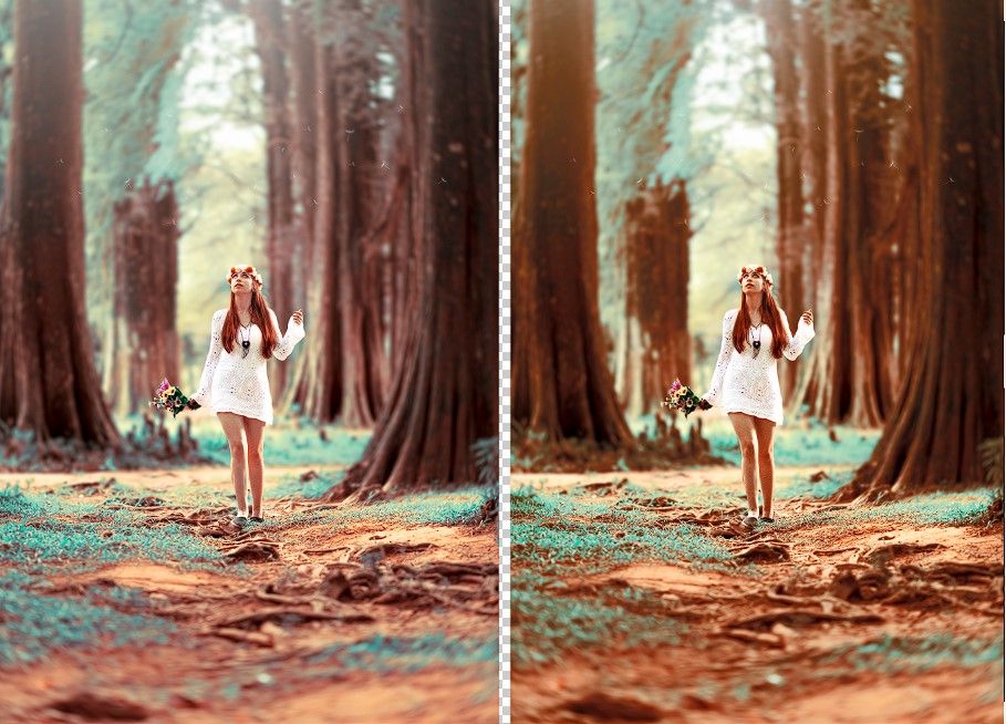 До и после применения LUT и Blend If
