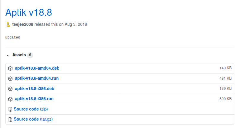 Страница релизов Aptik на GitHub