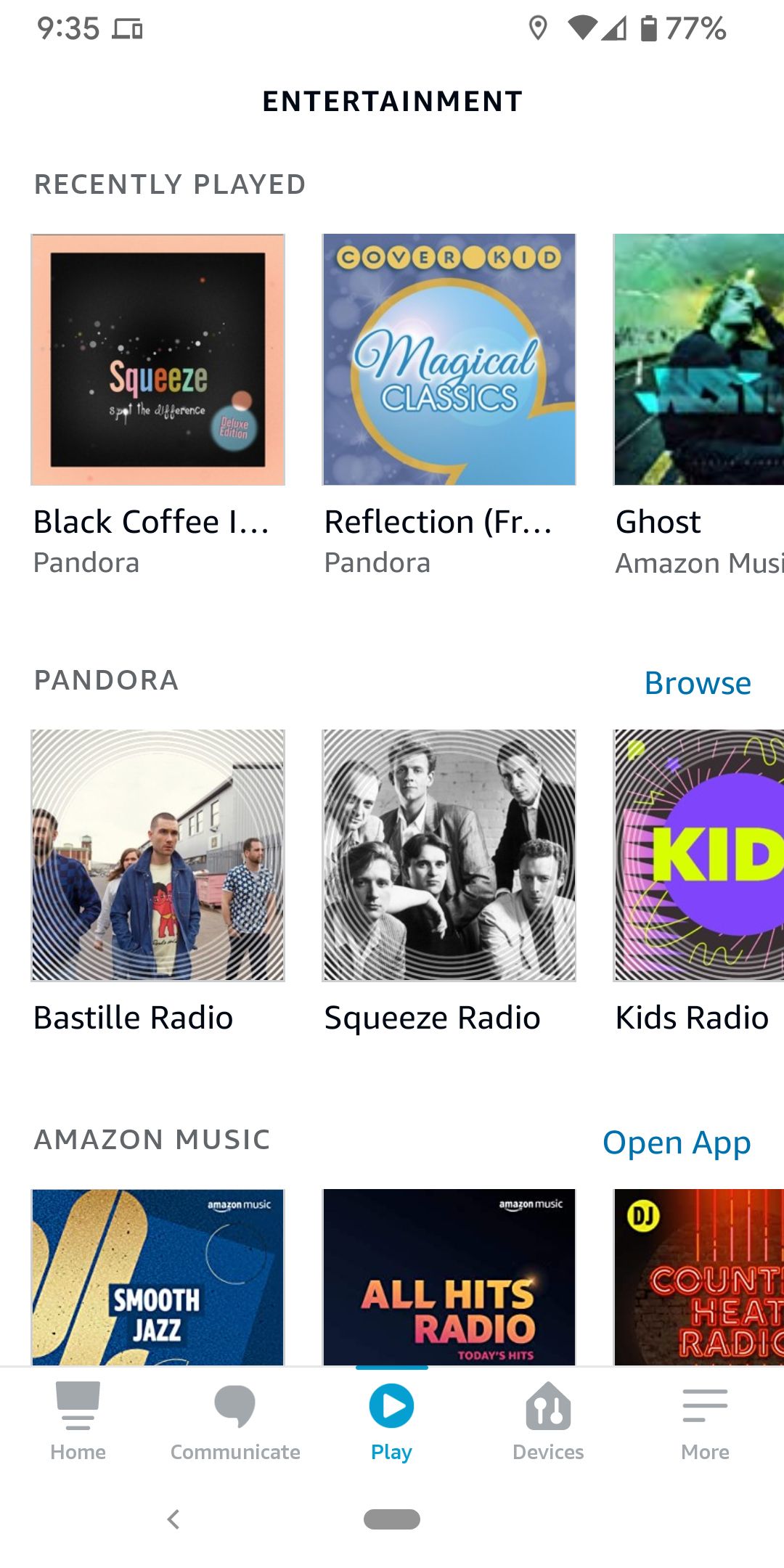 Alexa app Entertainment screen