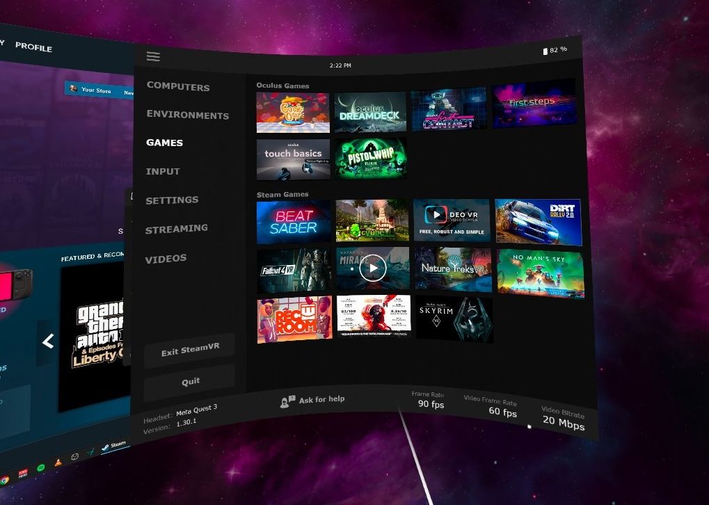 Библиотека игр Virtual Desktop в гарнитуре