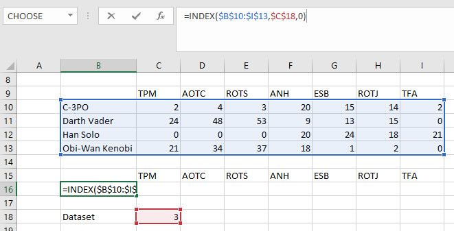 Иллюстрация формулы INDEX в Excel