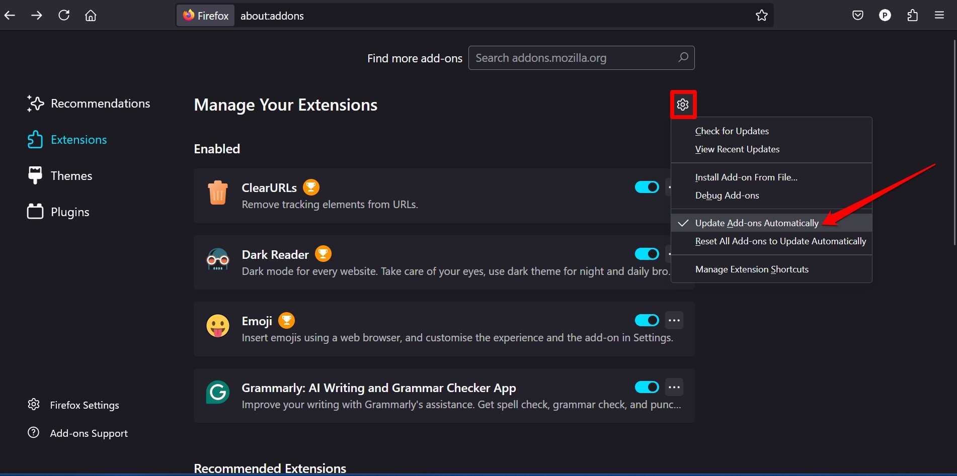 Abilitare aggiornamento automatico componenti aggiuntivi in Firefox
