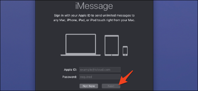 Страница входа в iMessage — окно авторизации Apple ID на Mac