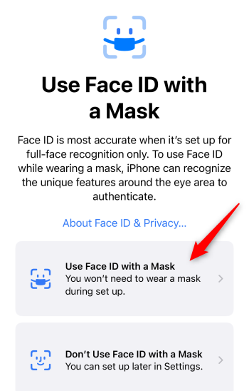 Процесс настройки использования Face ID в маске