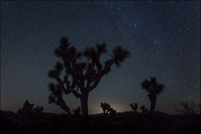 Ночное небо в Joshua Tree: преимущественно синие оттенки