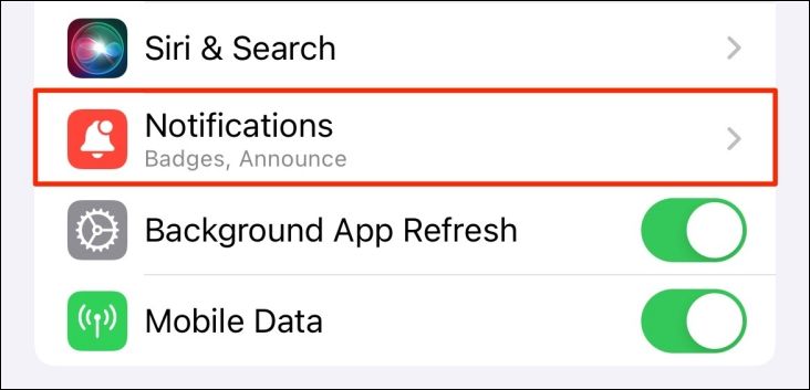 Пункт Уведомления для приложения в настройках iPhone.