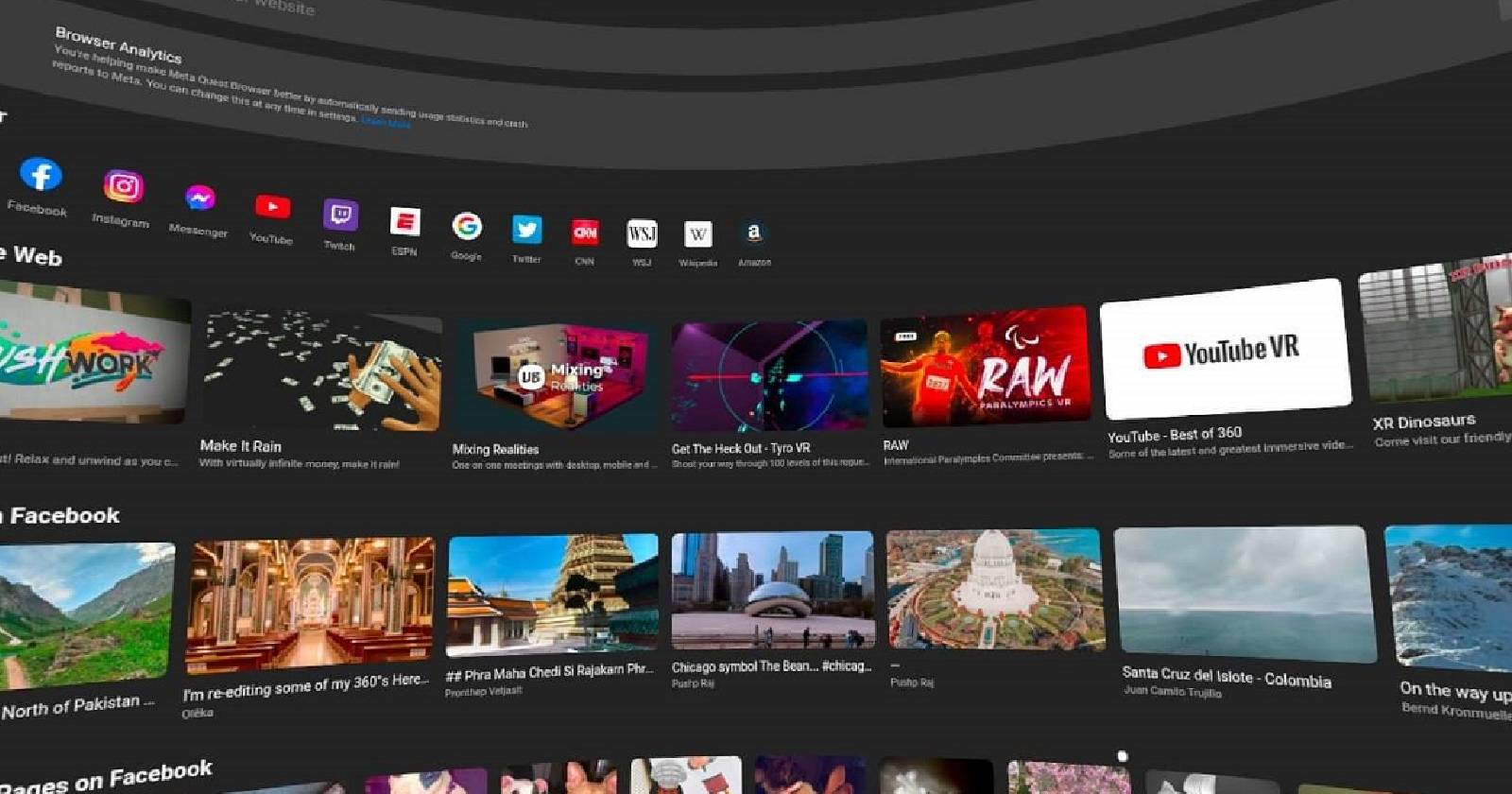 Окно Браузера Meta Quest, развернутое до максимального размера.